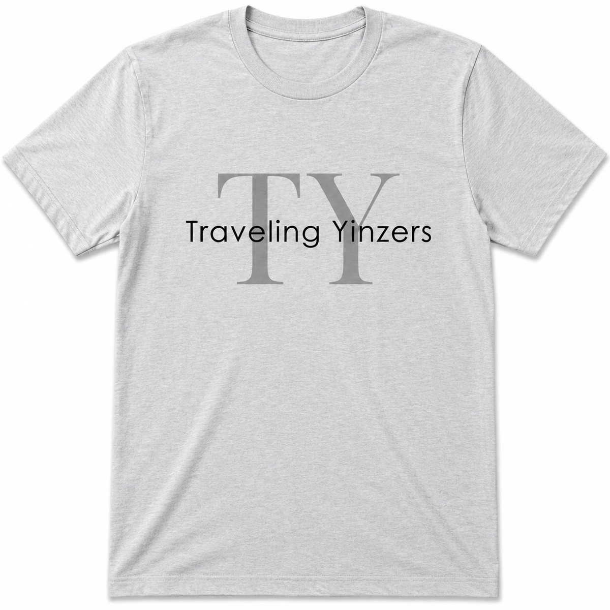 Grey t-shirt with oversized TY monogram and Traveling Yinzers text