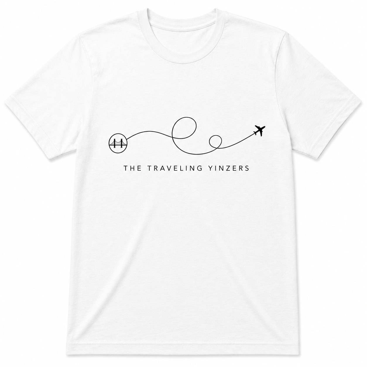 Black t-shirt with gold minimalist flight path and bridge graphic by The Traveling Yinzers